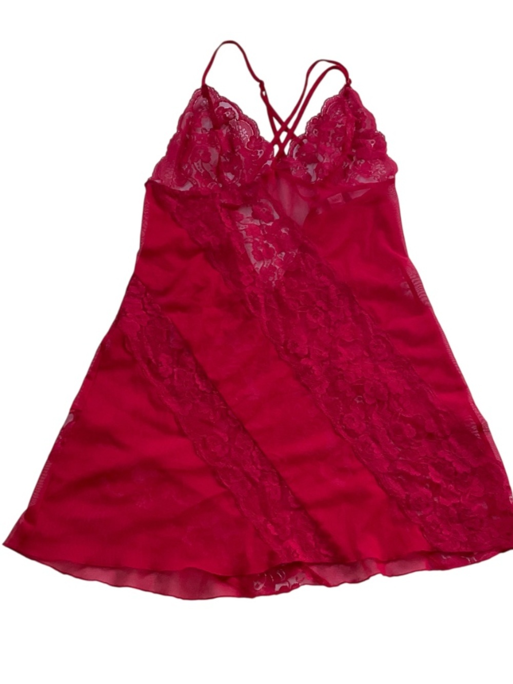 Frederick's of Hollywood Lace Mesh Babydoll Chemise Sz S Red Slip Dress Sexy Y2K - Picture 2 of 8